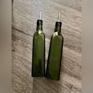 Oil and Vinegar bottles Green Glass